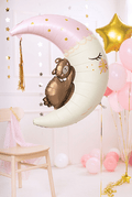 Foil Teddy Bear on the Moon Balloon - Light Pink with Gold Tassel | 28x34 Inches