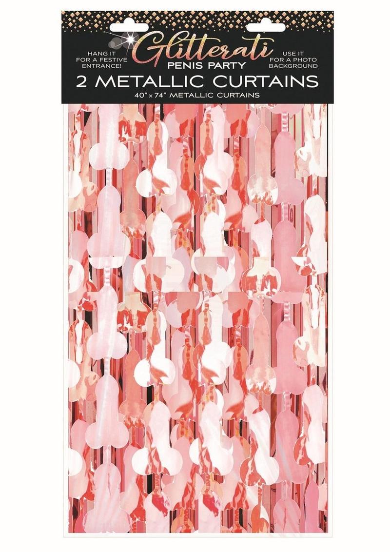 Glitterati Penis Party Metallic Curtains 2-Piece Set Rose Gold
