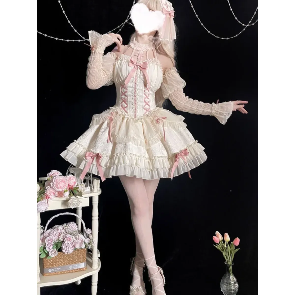 Harajuku Gothic Lolita Halter Dress – Off Shoulder Slim Waist Bow