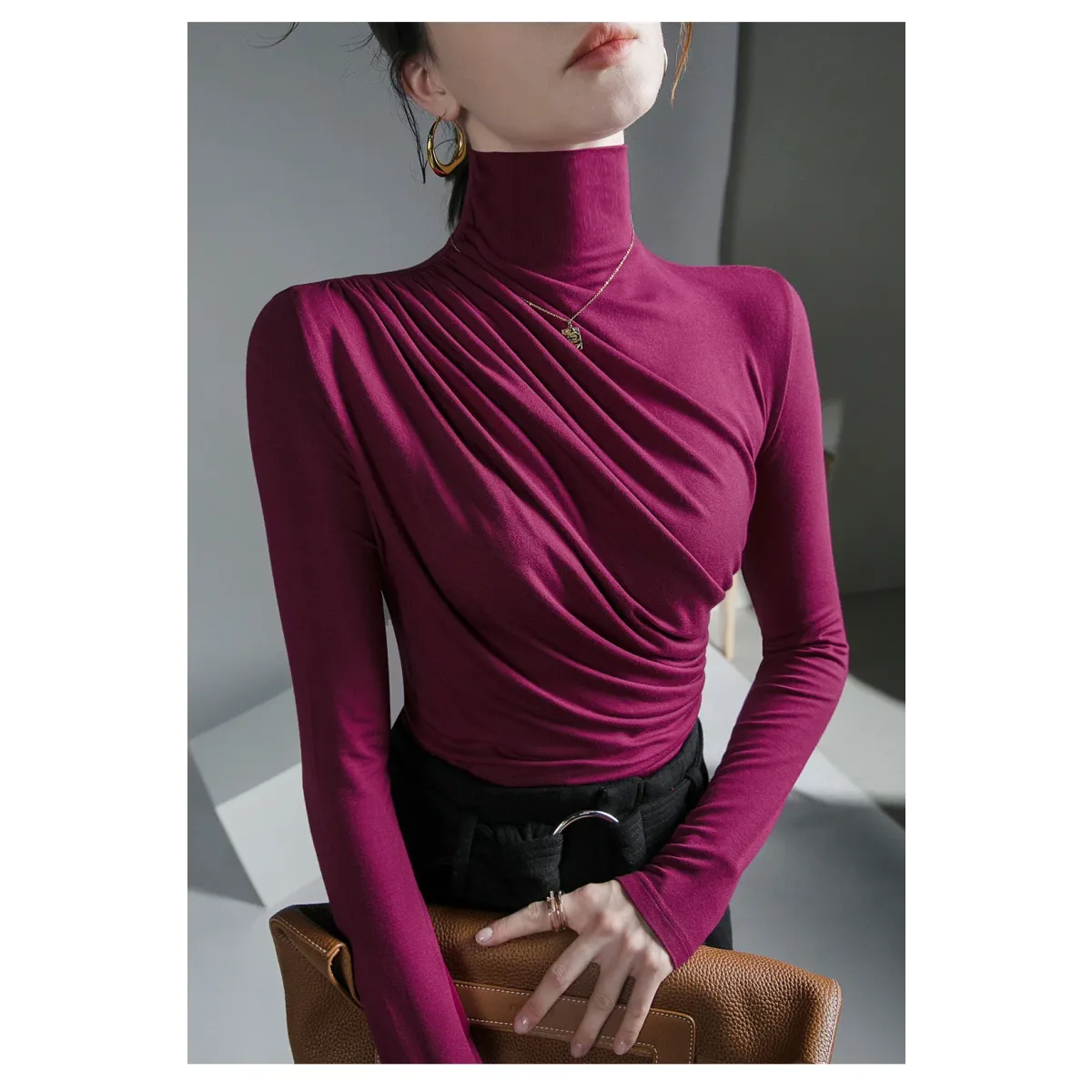 Gothic Pleated Turtleneck Top