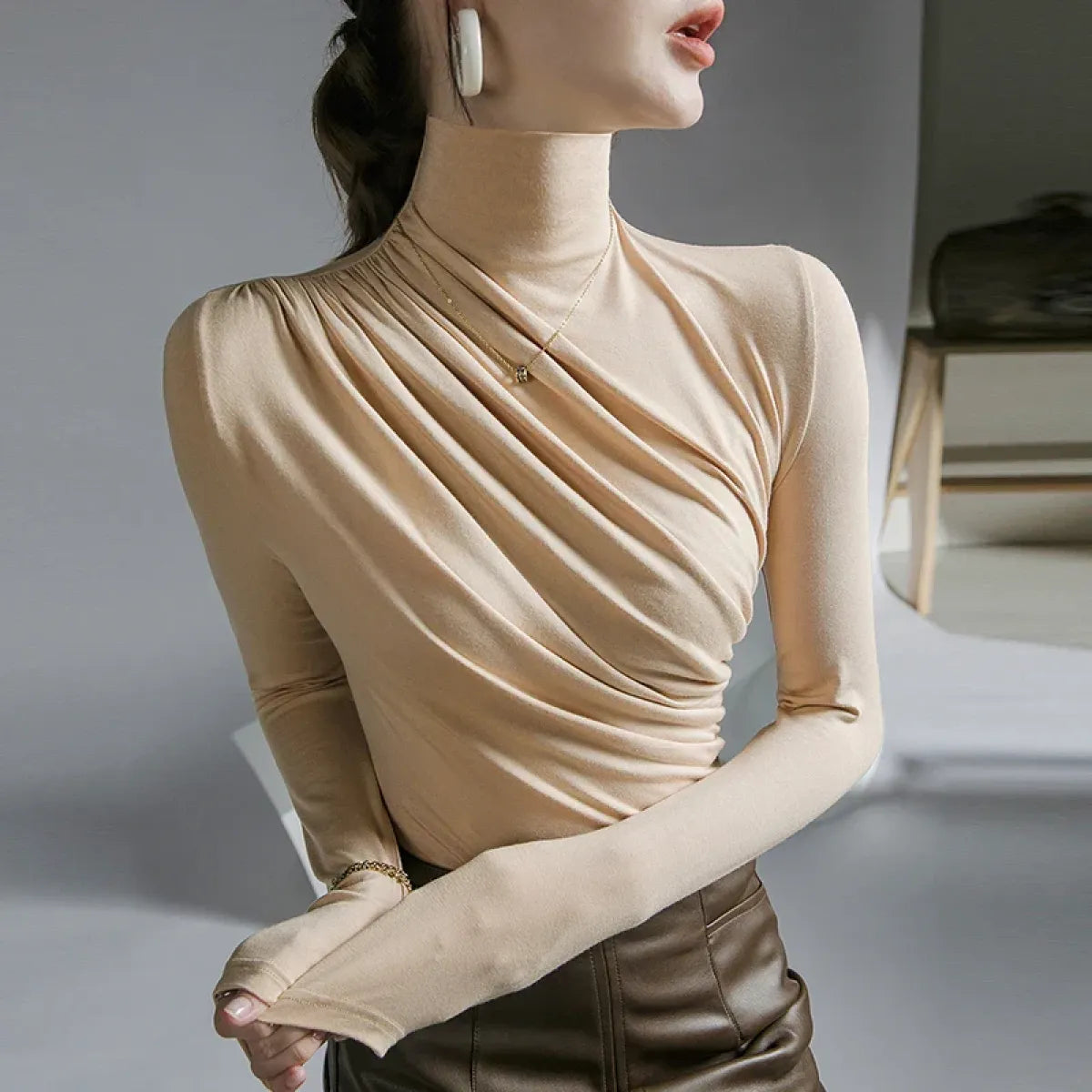 Gothic Pleated Turtleneck Top