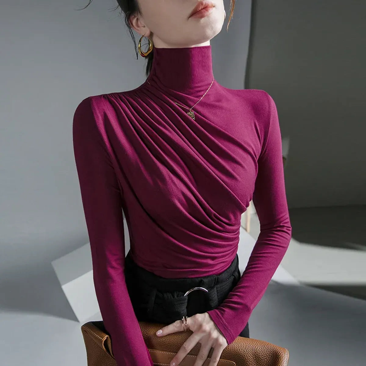 Gothic Pleated Turtleneck Top