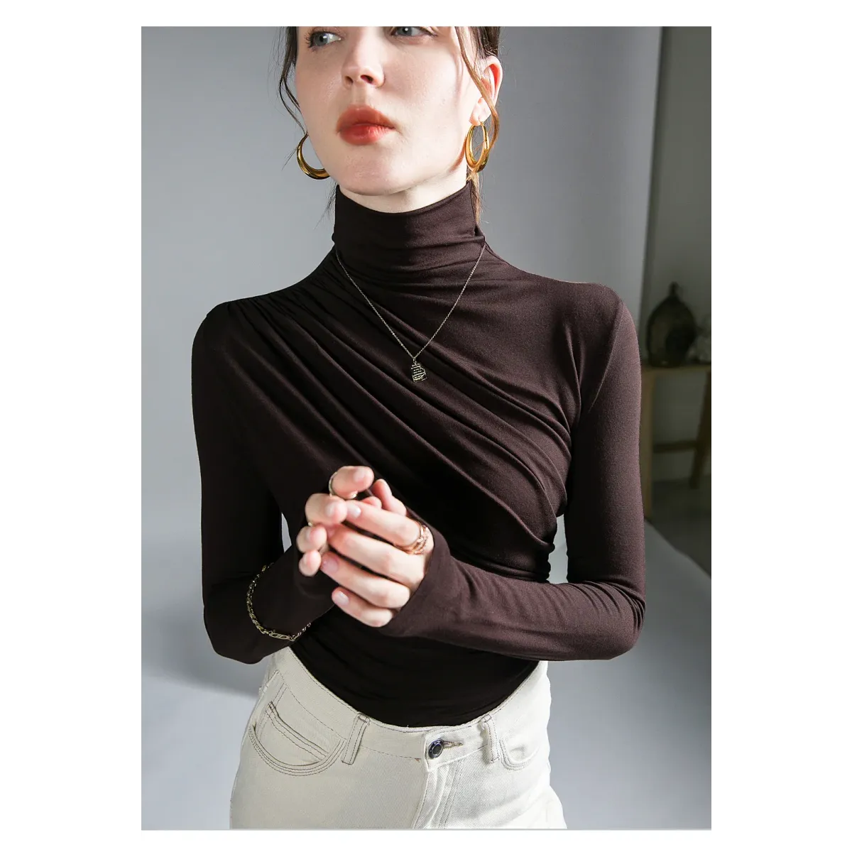 Gothic Pleated Turtleneck Top