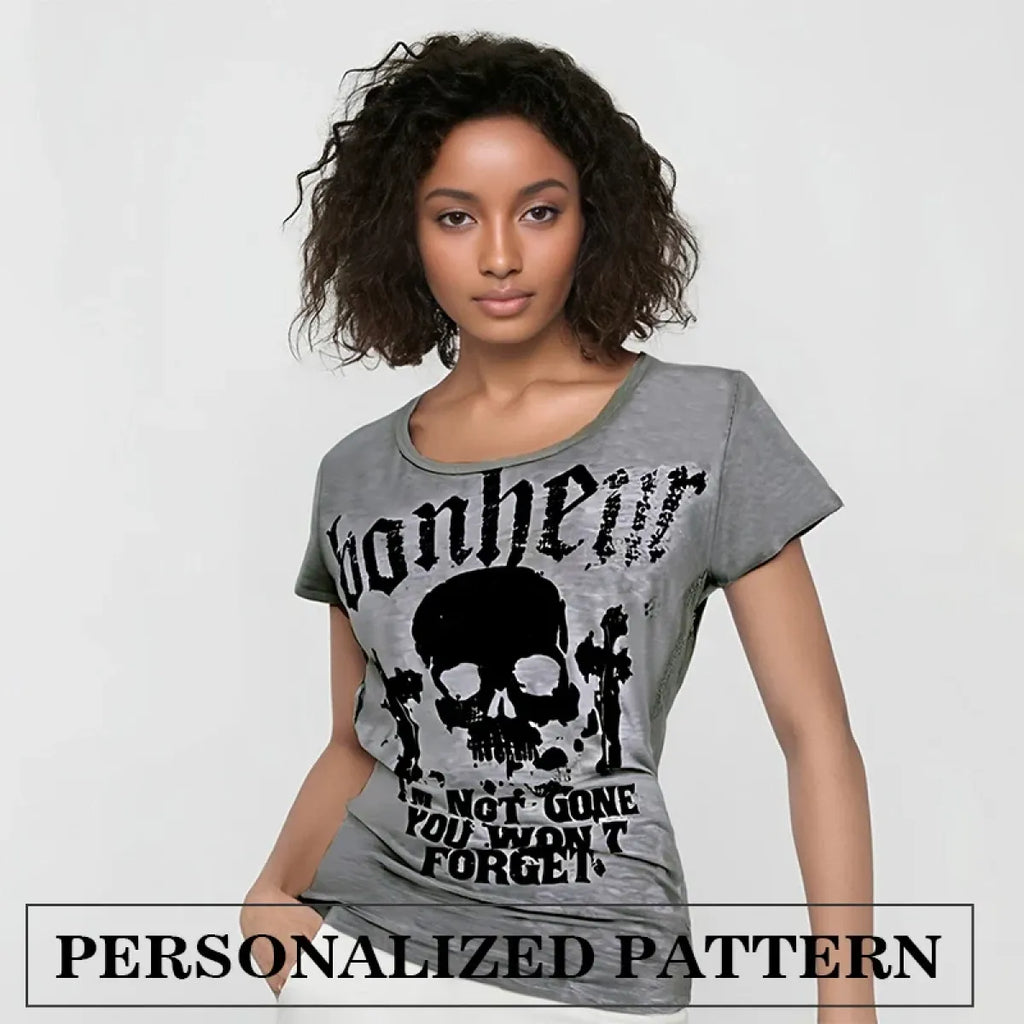 Gothic Punk Skull Print Tee – Y2K Vintage Slim Fit Top