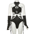 Gothic Techwear Hollow-Out Bodysuit