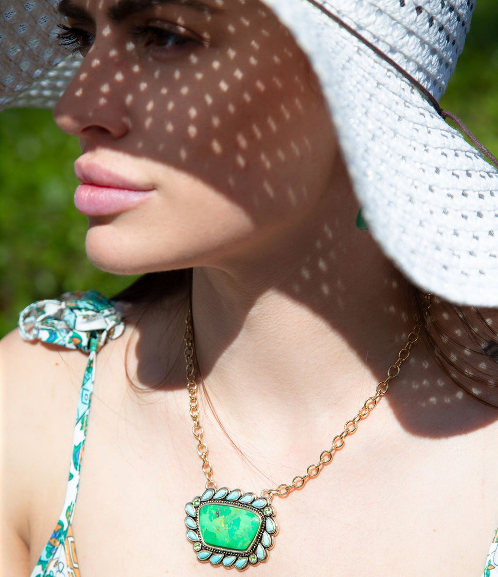 Legacy Lime Green and Blue Turquoise Golden Pendant Necklace