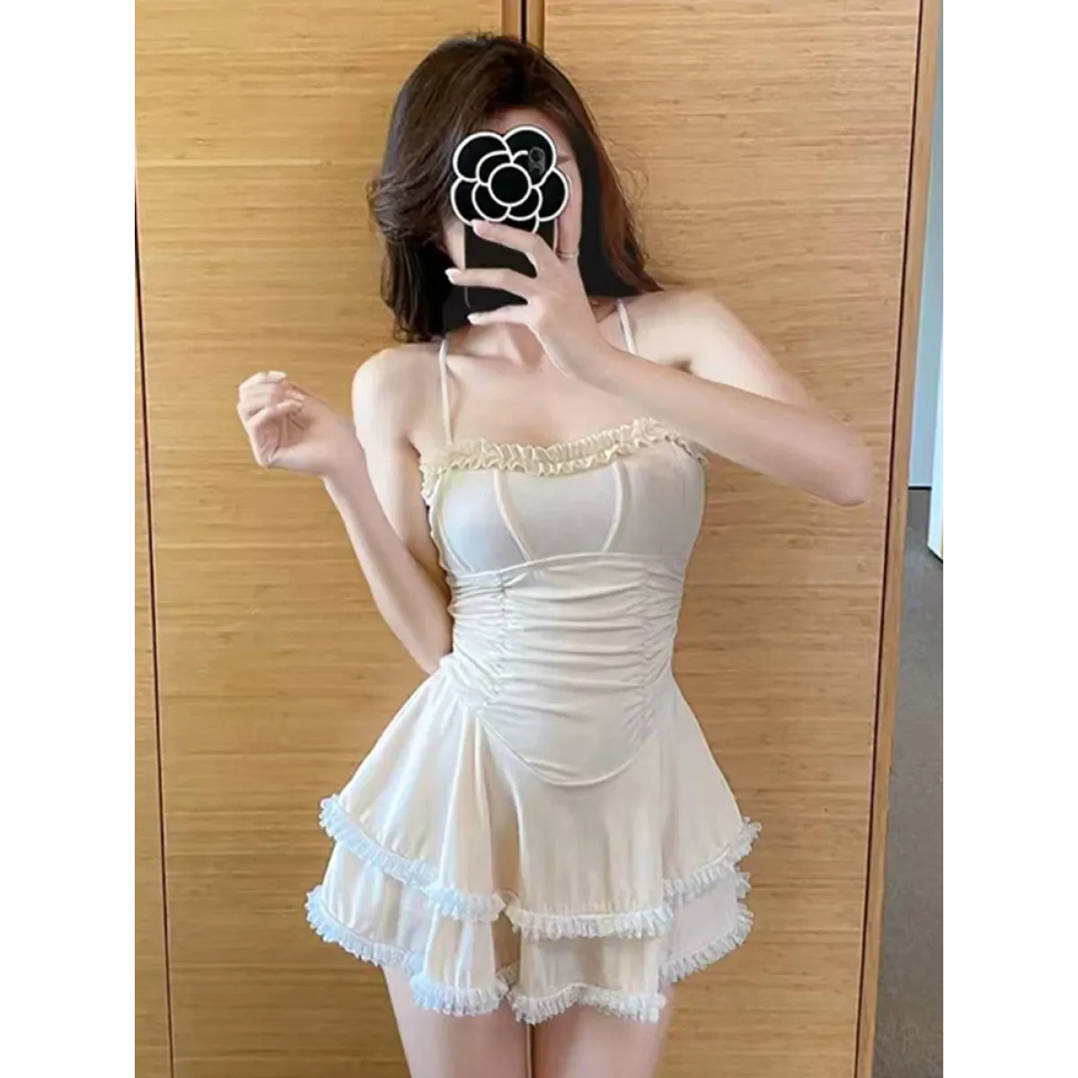 Halter Lace Swimsuit Dress – Ruffled Girly Slim Beachwear 2025