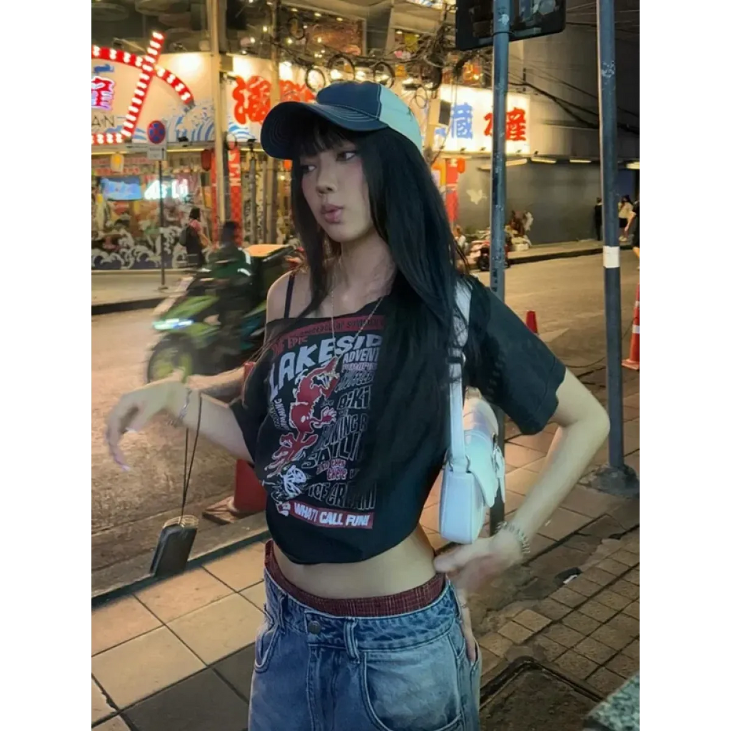 Harajuku Gothic Off-Shoulder T-Shirt