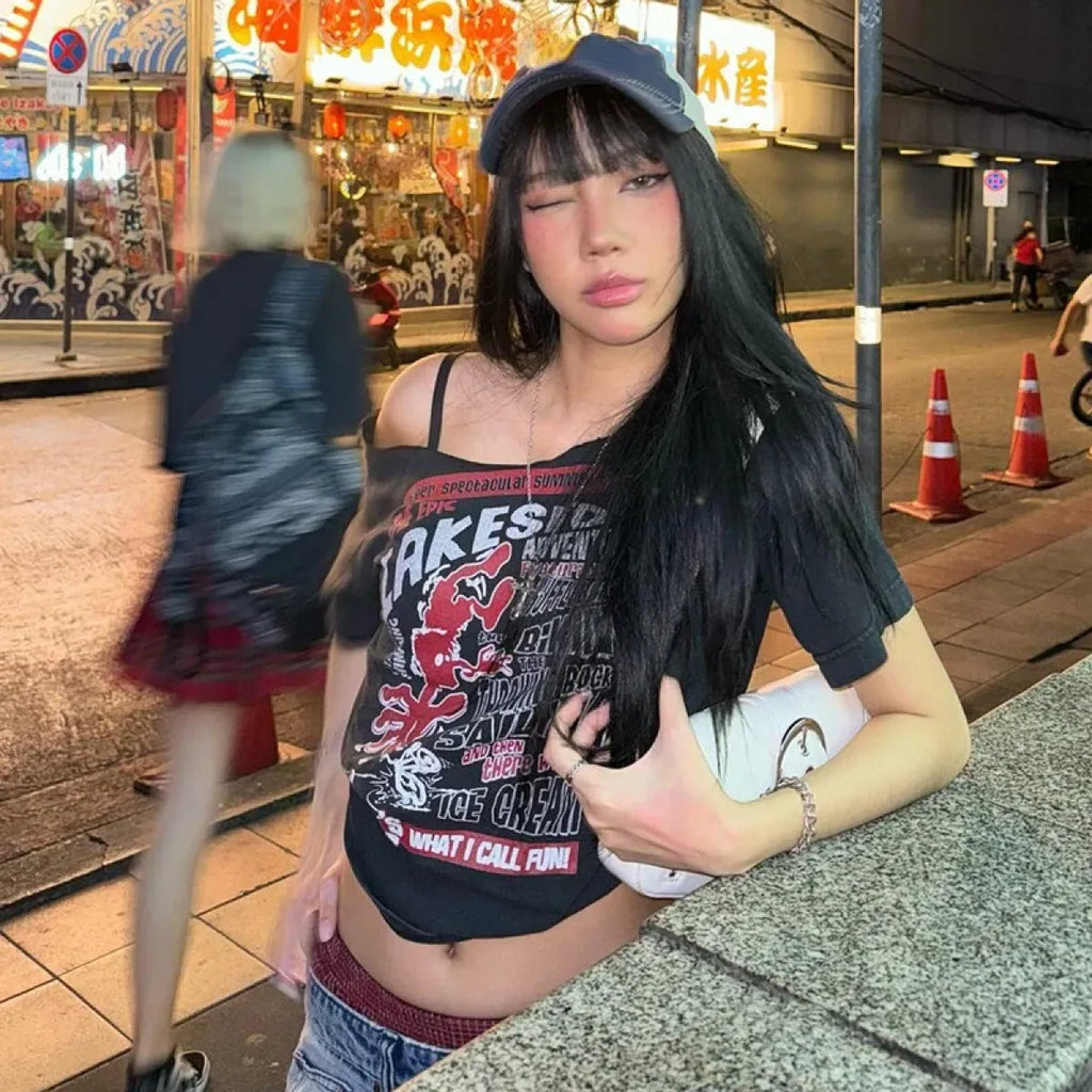 Harajuku Gothic Off-Shoulder T-Shirt
