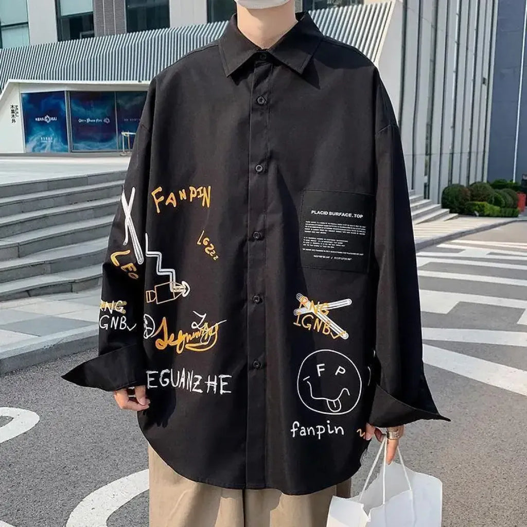 Harajuku Graphic Button Up Shirt