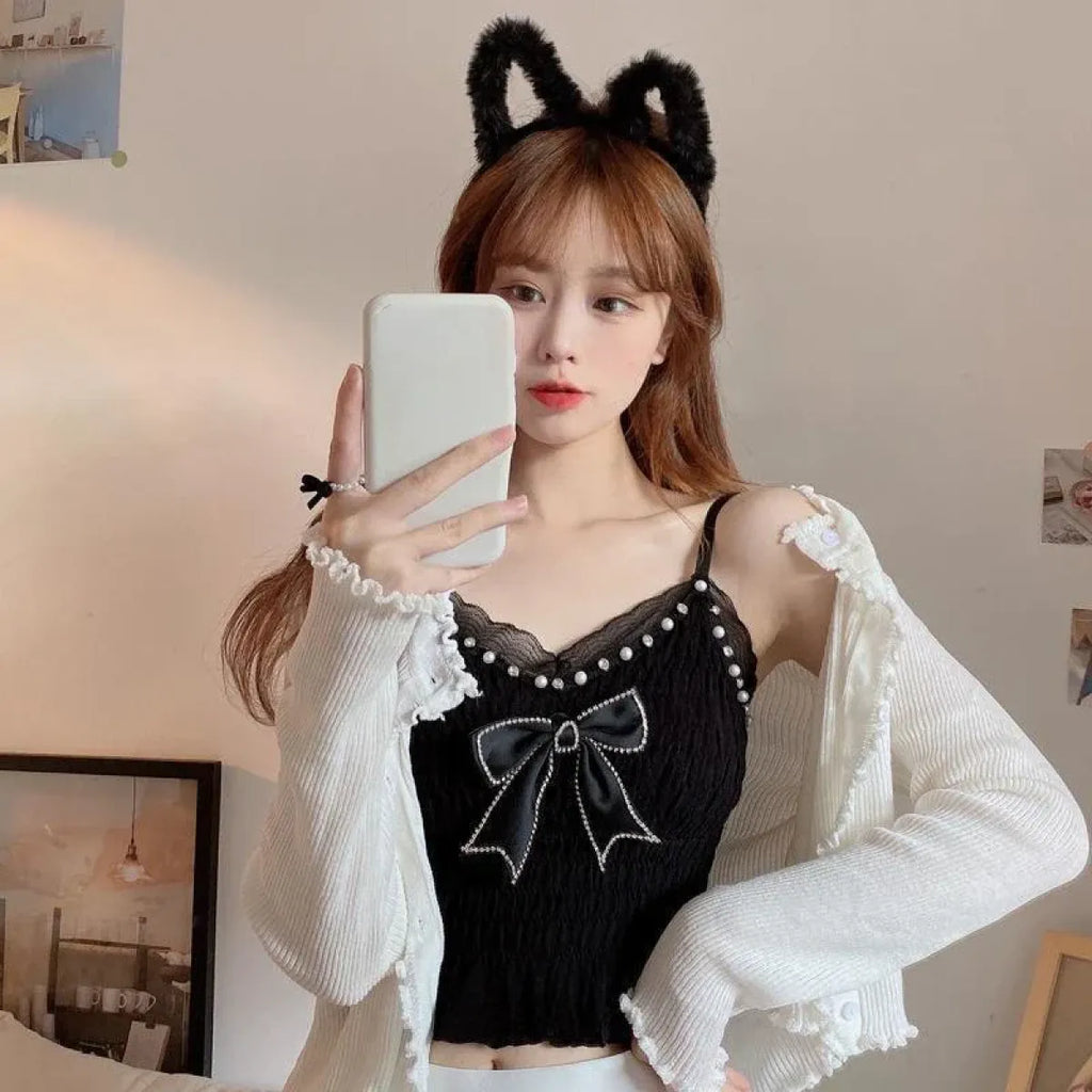 Harajuku Lace Bow Crop Top