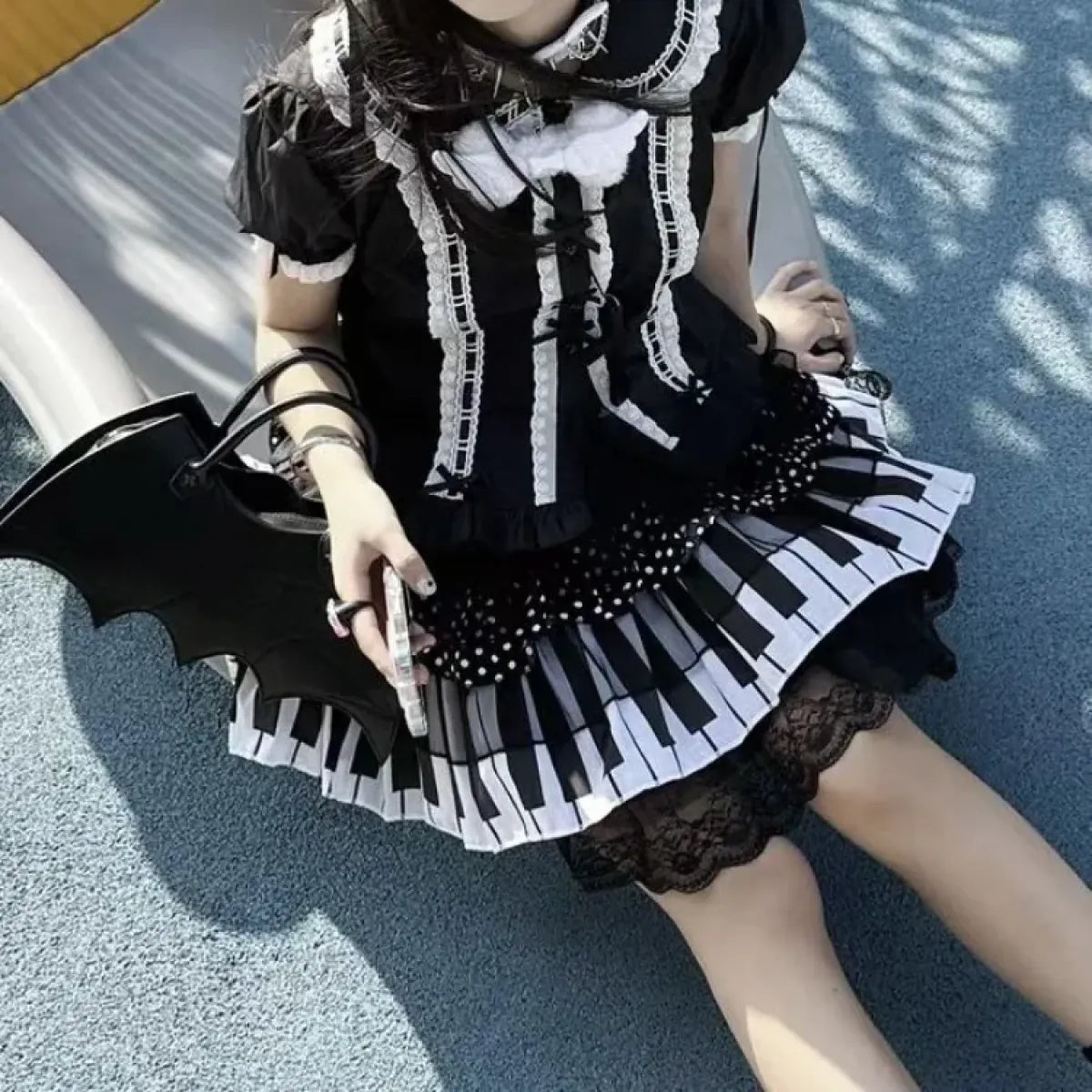 Piano Print Cake Skirt – Harajuku Punk Y2K Lace Trimmed