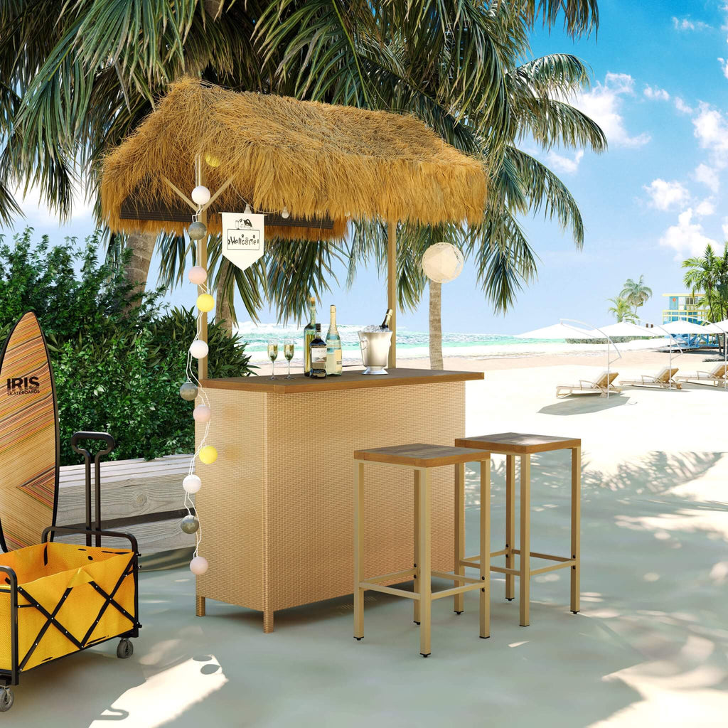 3-Piece Hawaiian Bar-Height Patio Set With Grass Canopy And Stools (SAK63047)