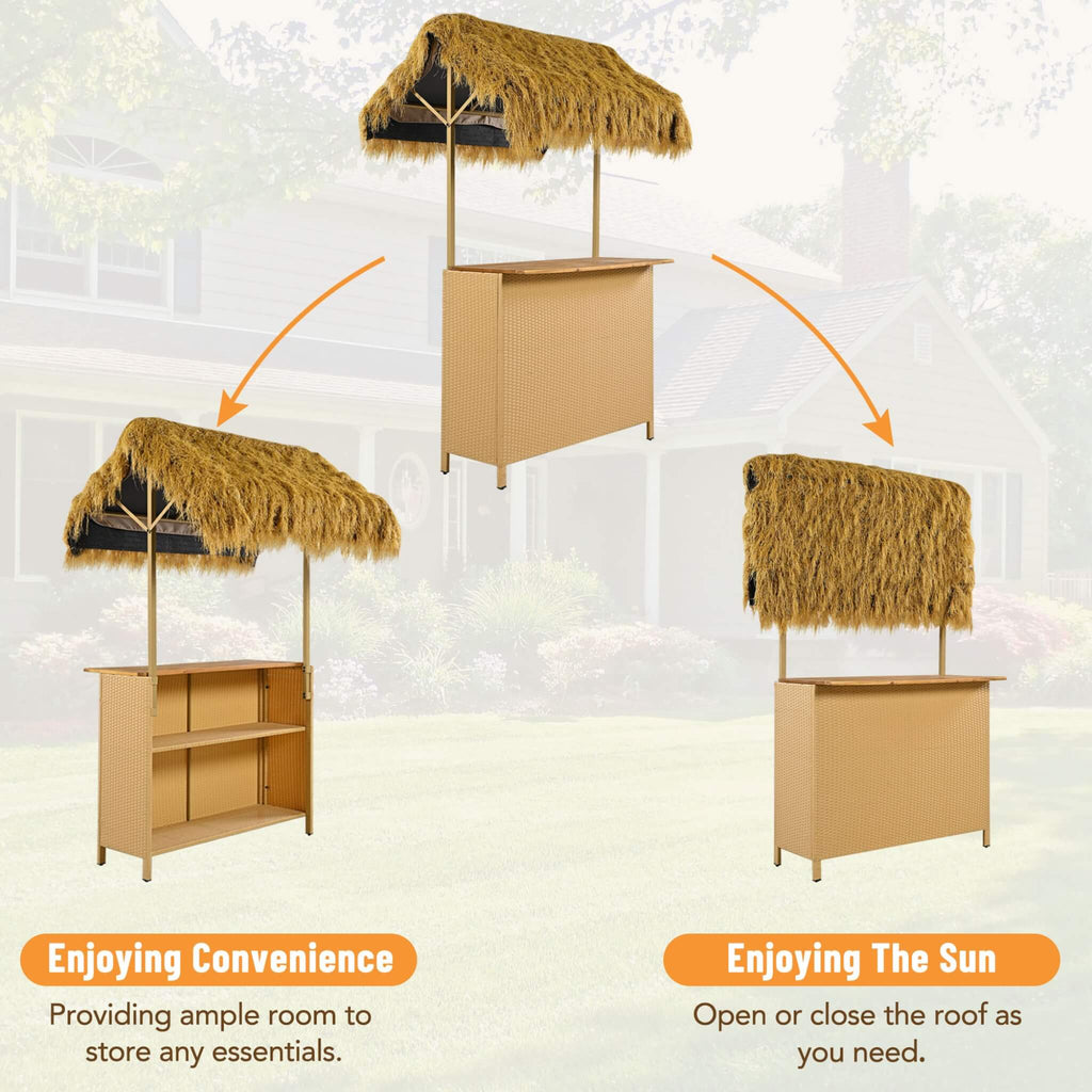 3-Piece Hawaiian Bar-Height Patio Set With Grass Canopy And Stools (SAK63047)