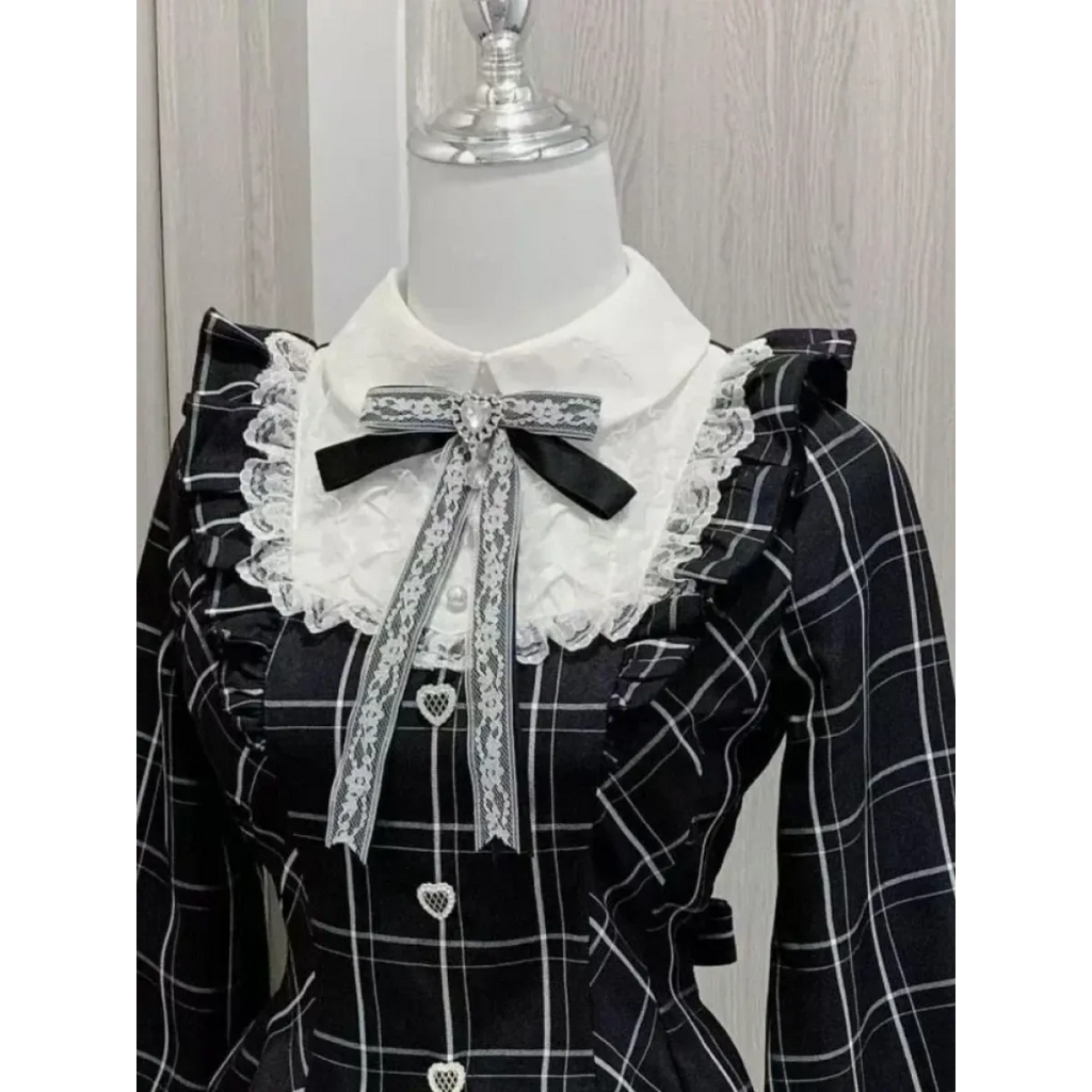 Lolita Plaid Lace Trim Dress