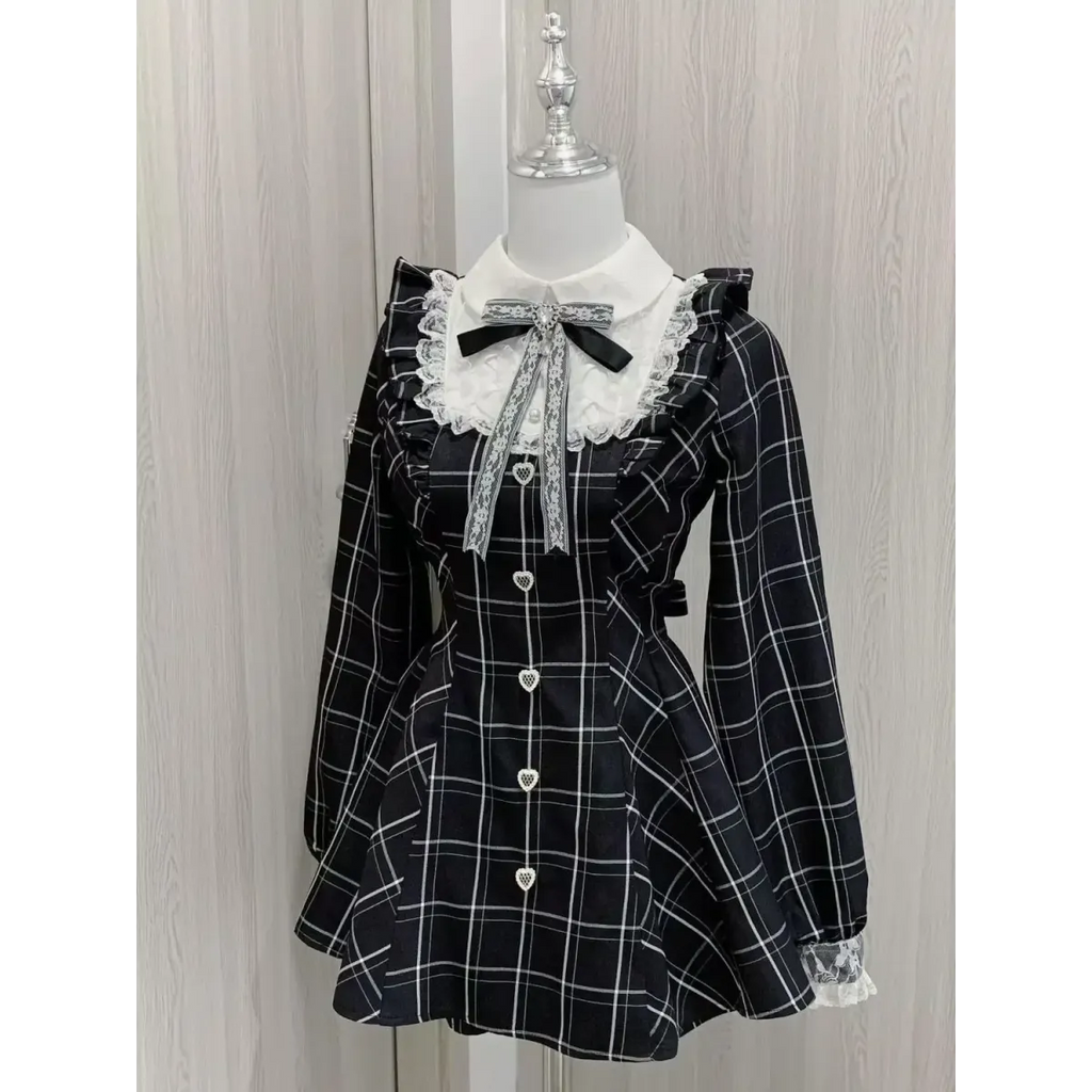 Lolita Plaid Lace Trim Dress