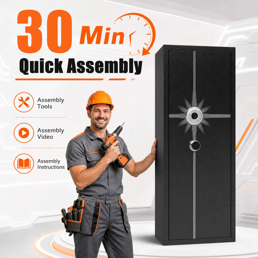 Heavy-Duty 8-Gun Fingerprint Lock Safe With Keypad, Alarm, Rifle And Pistol Storage (SAK21864)