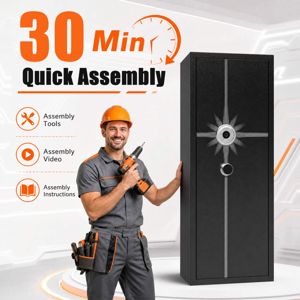 Heavy-Duty 8-Gun Fingerprint Lock Safe With Keypad, Alarm, Rifle And Pistol Storage (SAK21864)