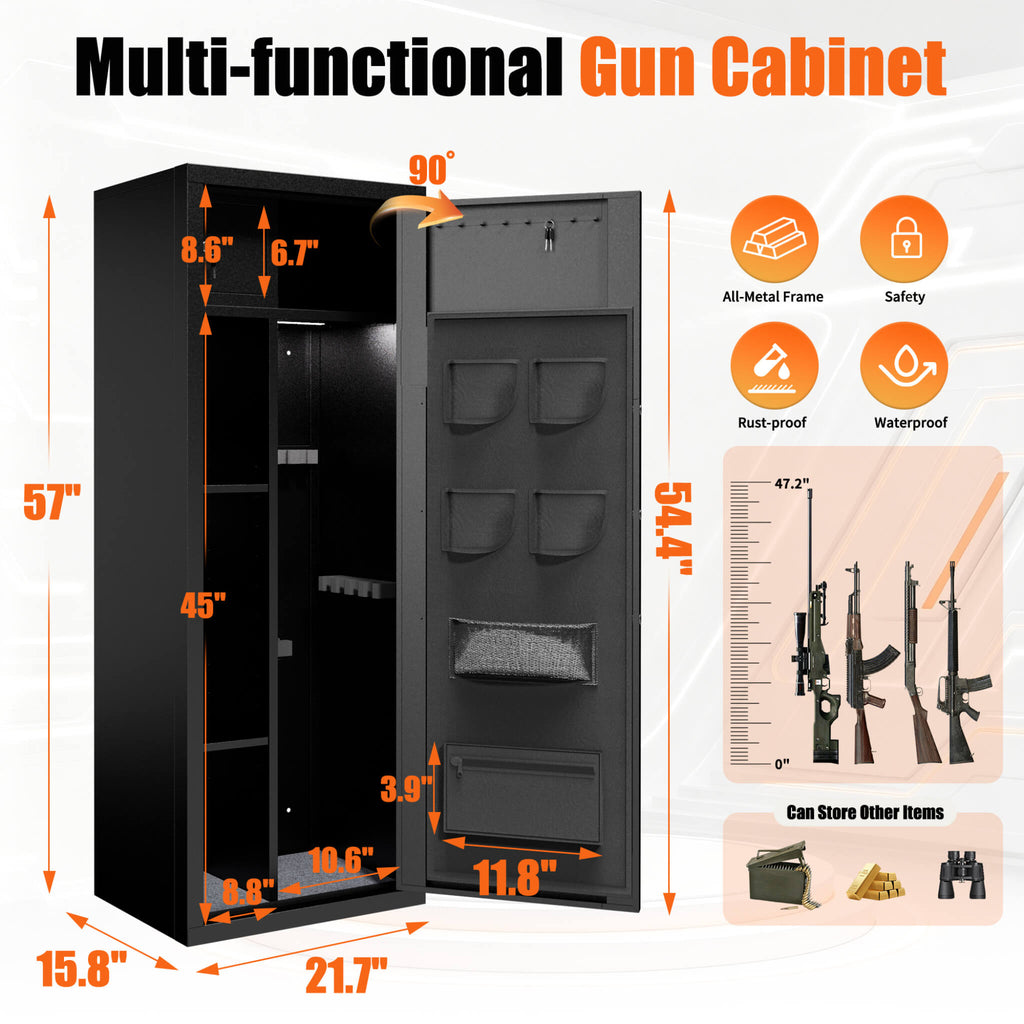Heavy-Duty 8-Gun Fingerprint Lock Safe With Keypad, Alarm, Rifle And Pistol Storage (SAK21864)