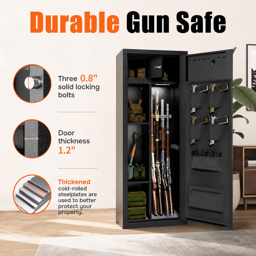 Heavy-Duty 8-Gun Fingerprint Lock Safe With Keypad, Alarm, Rifle And Pistol Storage (SAK21864)