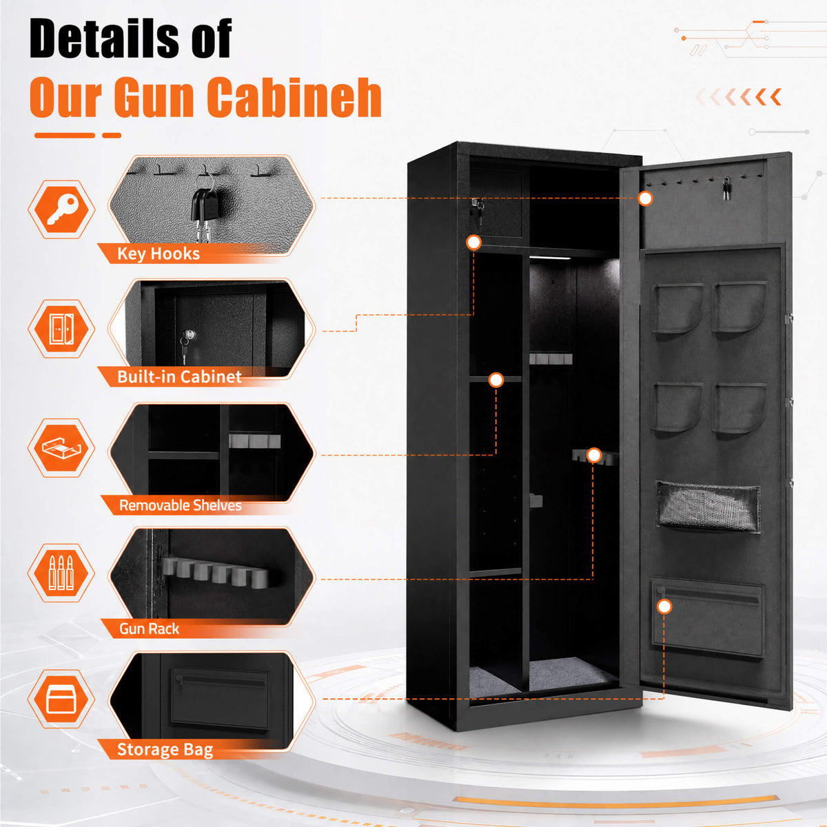 Heavy-Duty 8-Gun Fingerprint Lock Safe With Keypad, Alarm, Rifle And Pistol Storage (SAK21864)