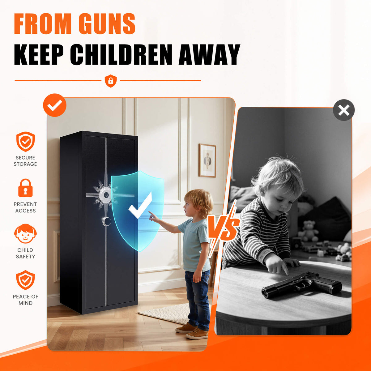 Heavy-Duty 8-Gun Fingerprint Lock Safe With Keypad, Alarm, Rifle And Pistol Storage (SAK21864)
