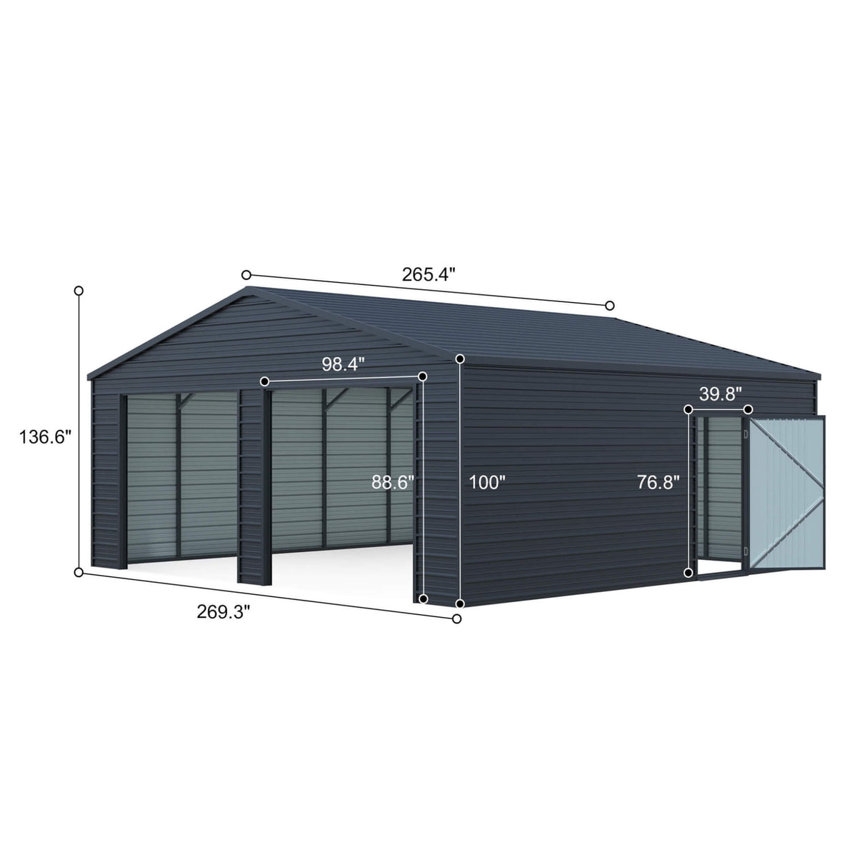 Heavy-Duty Double Garage Galvanized Steel Shed With Side Door (SAK84271)