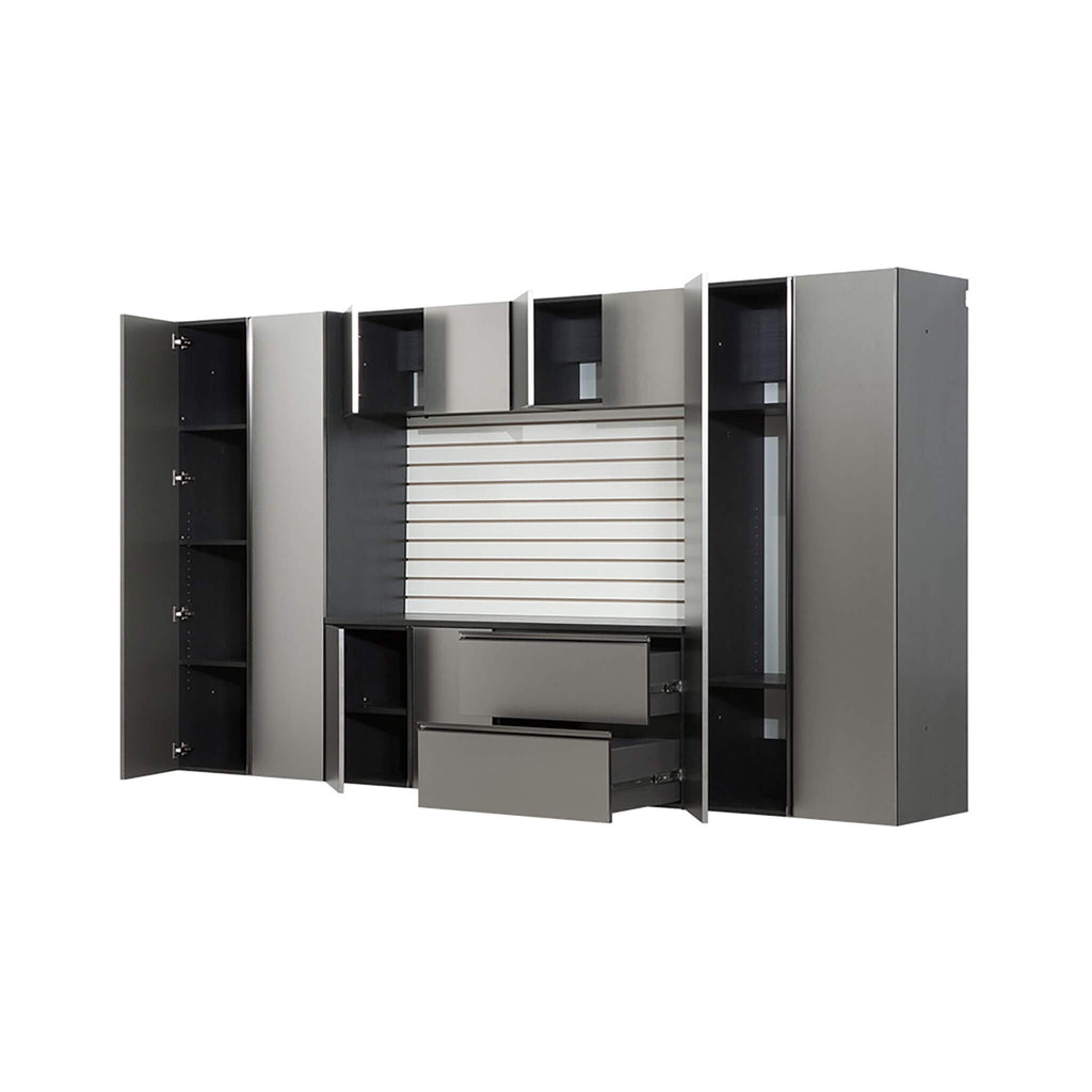 Heavy-Duty Wall-Mounted Metallic Gray Garage Cabinet Set With Soft Closing Doors And Drawers (SAK24368)