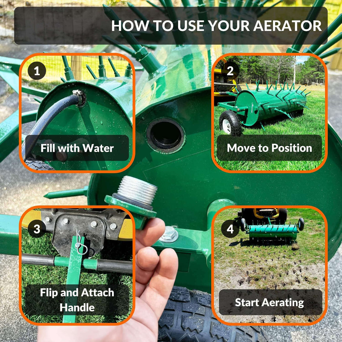Heavy-Duty Water-Filled Pull-Behind Spike Roller Lawn Aerator (SAK28193)