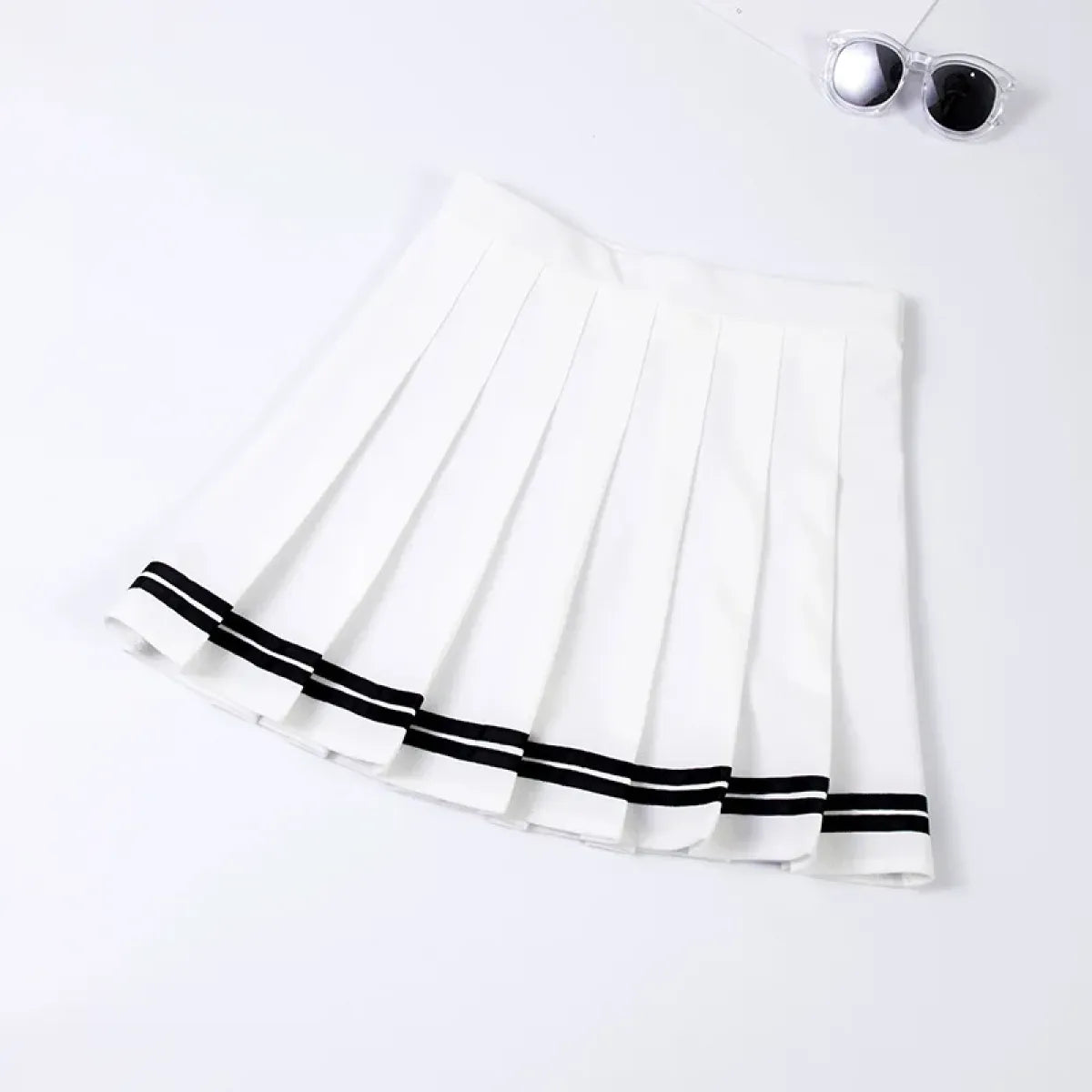 High Waist Korean Pleated Skirt – Patchwork Striped Tennis Skirt for Women