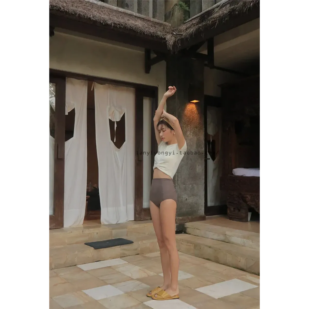 Bikini Set – High Waist Short Sleeve Pleated Korean Style