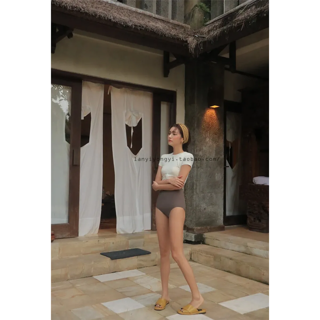 Bikini Set – High Waist Short Sleeve Pleated Korean Style