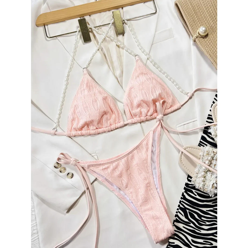 Pearl Halter Knit Bikini Set – Kawaii Beach Swimwear