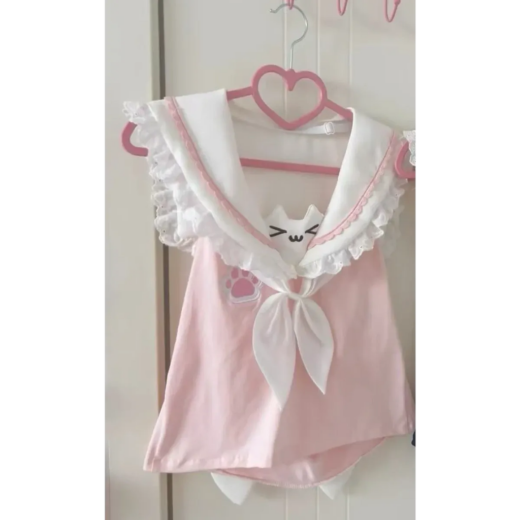 Kawaii Cat Lace Sailor Crop Top