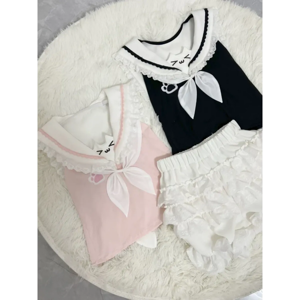 Kawaii Cat Lace Sailor Crop Top