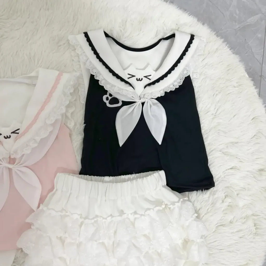 Kawaii Cat Lace Sailor Crop Top