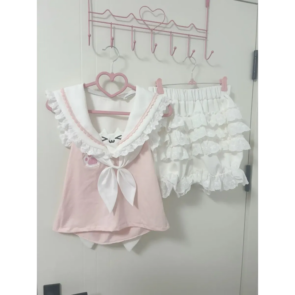 Kawaii Cat Lace Sailor Crop Top