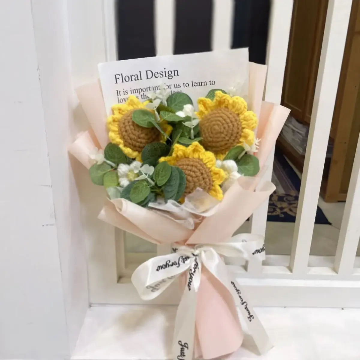 Kawaii Knitted Sunflower & Rose Bouquet – Crochet Gift for Birthday or Graduation