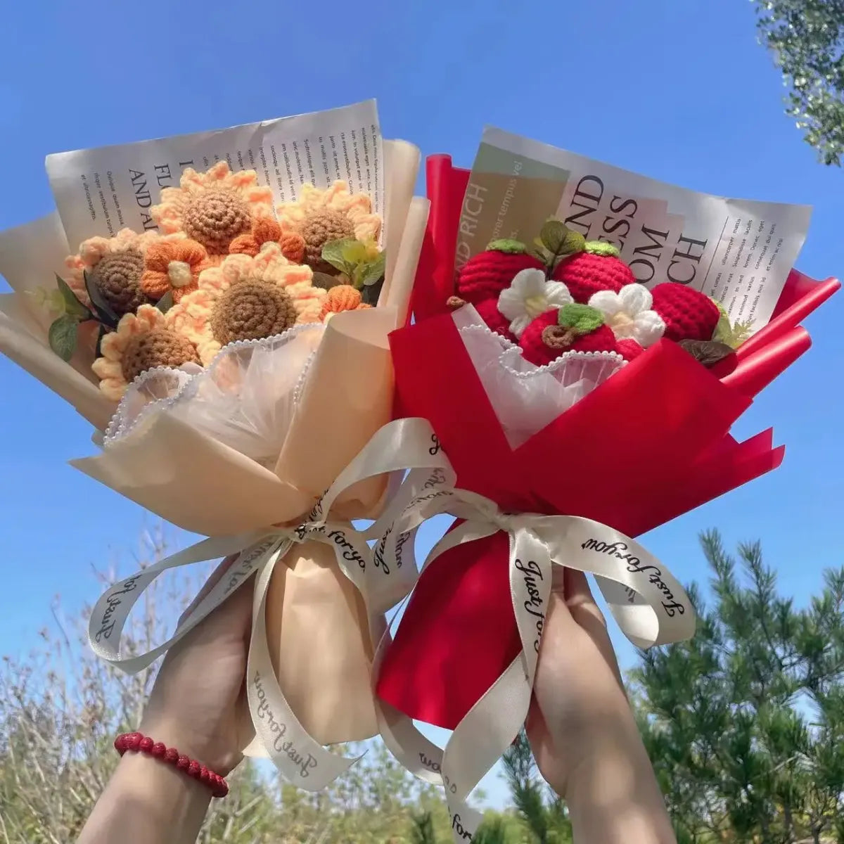 Knitted Sunflower Strawberry Bouquet