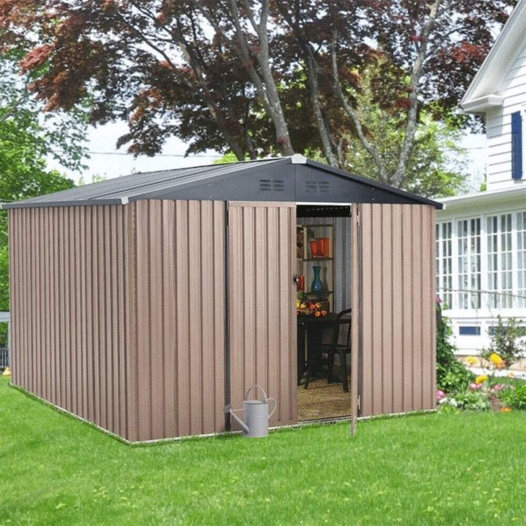 [08X10FT] Large Heavy-Duty Outdoor Metal Garden Tools Storage Utility Shed W/ Lockable Door (SAK72751)