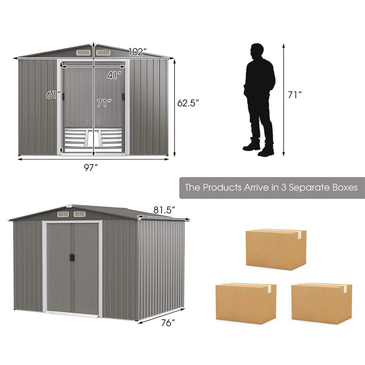 [08X06FT] Premium Outdoor Steel Tool Storage Garden Backyard Shed (SAK74185)