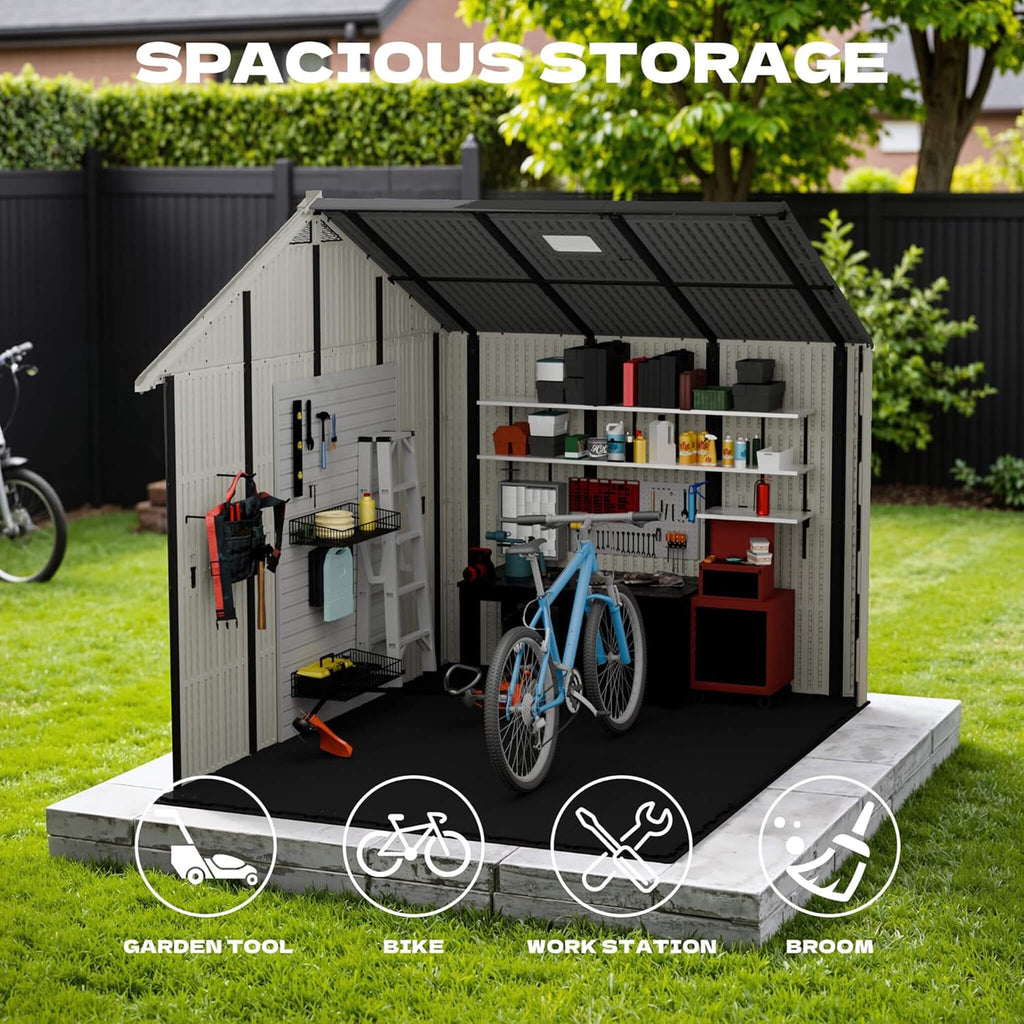 Large Resin Outdoor Storage Shed With Floor, Windows, And Lockable Door (SAK98421)