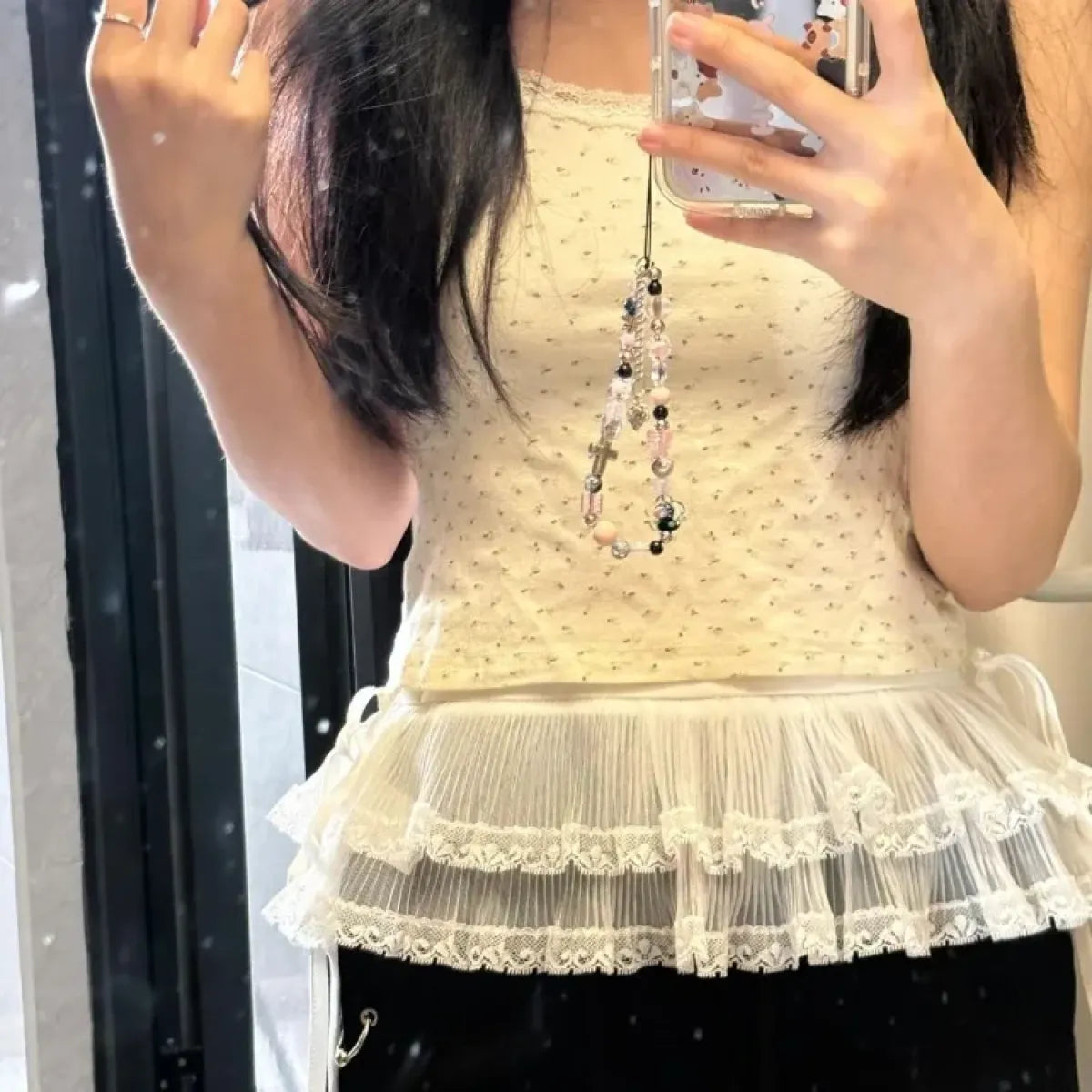 Layered Lace Mini Skirt – Y2K E-Girl High Waist Ruched Hem
