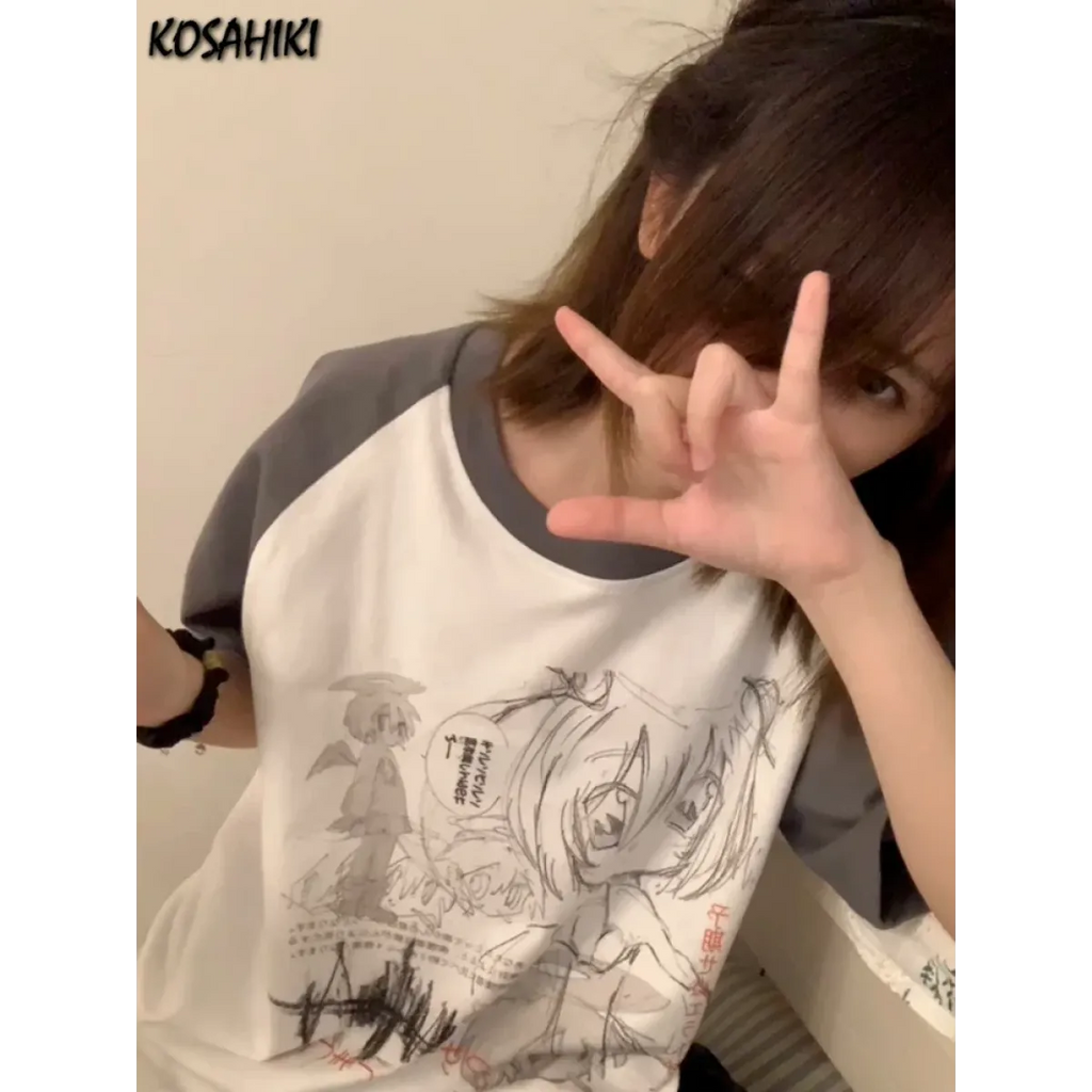 Loose Fit Cartoon Print T-Shirt Harajuku