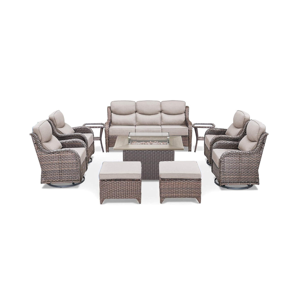 Luxury 10-Piece All-Weather Outdoor Patio Furniture Set With Fire Pit Table (SAK39281)