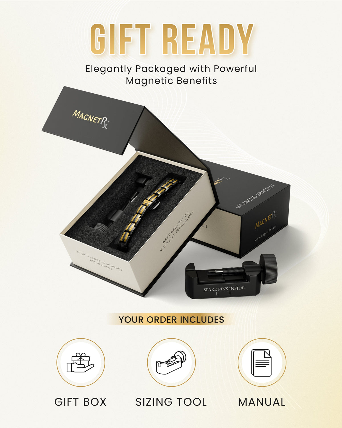 EllipseMAX Magnetic Bracelet for Women (Black & Gold)
