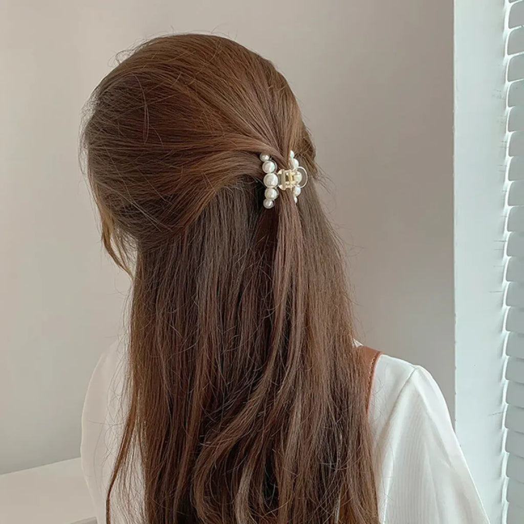 Gold Pearl Rhinestone Mini Hair Clip