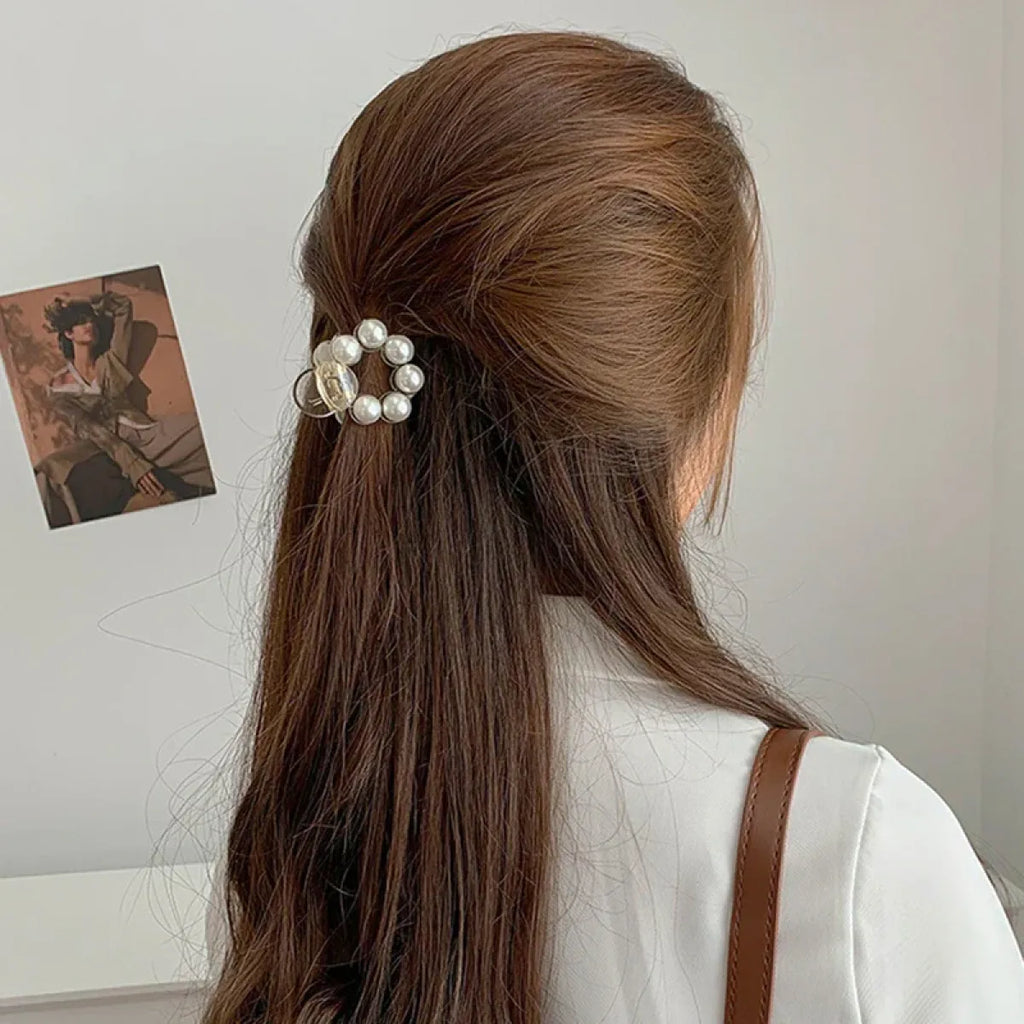 Gold Pearl Rhinestone Mini Hair Clip