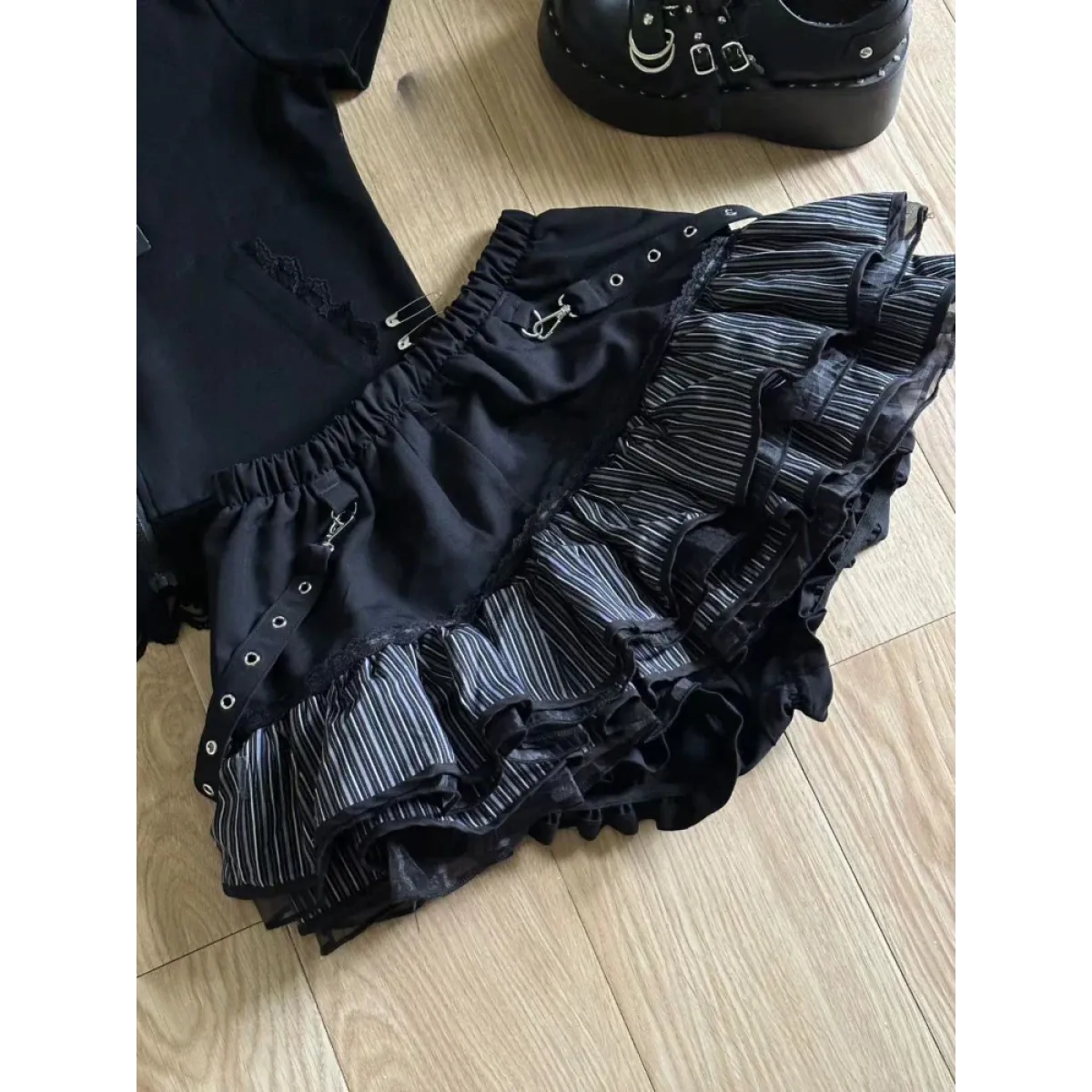 Black Punk Ruffle Mini Skirt