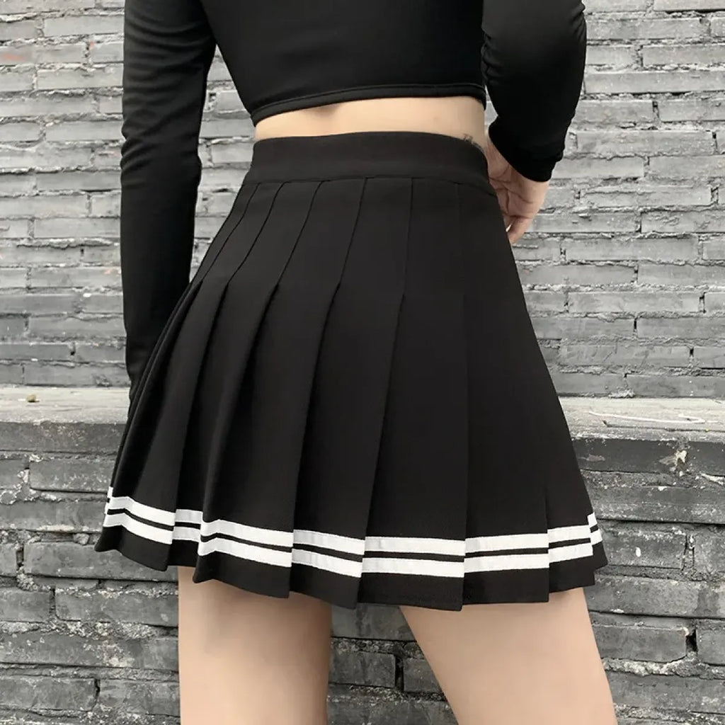 Harajuku Gothic Pleated Mini Skirt – Punk High Waist Patchwork Style
